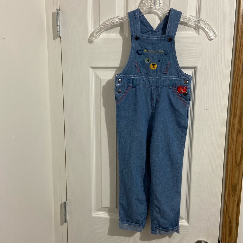 Mots kids blue denim with appliqué detailing jumpsuit. Size 36M. Used.